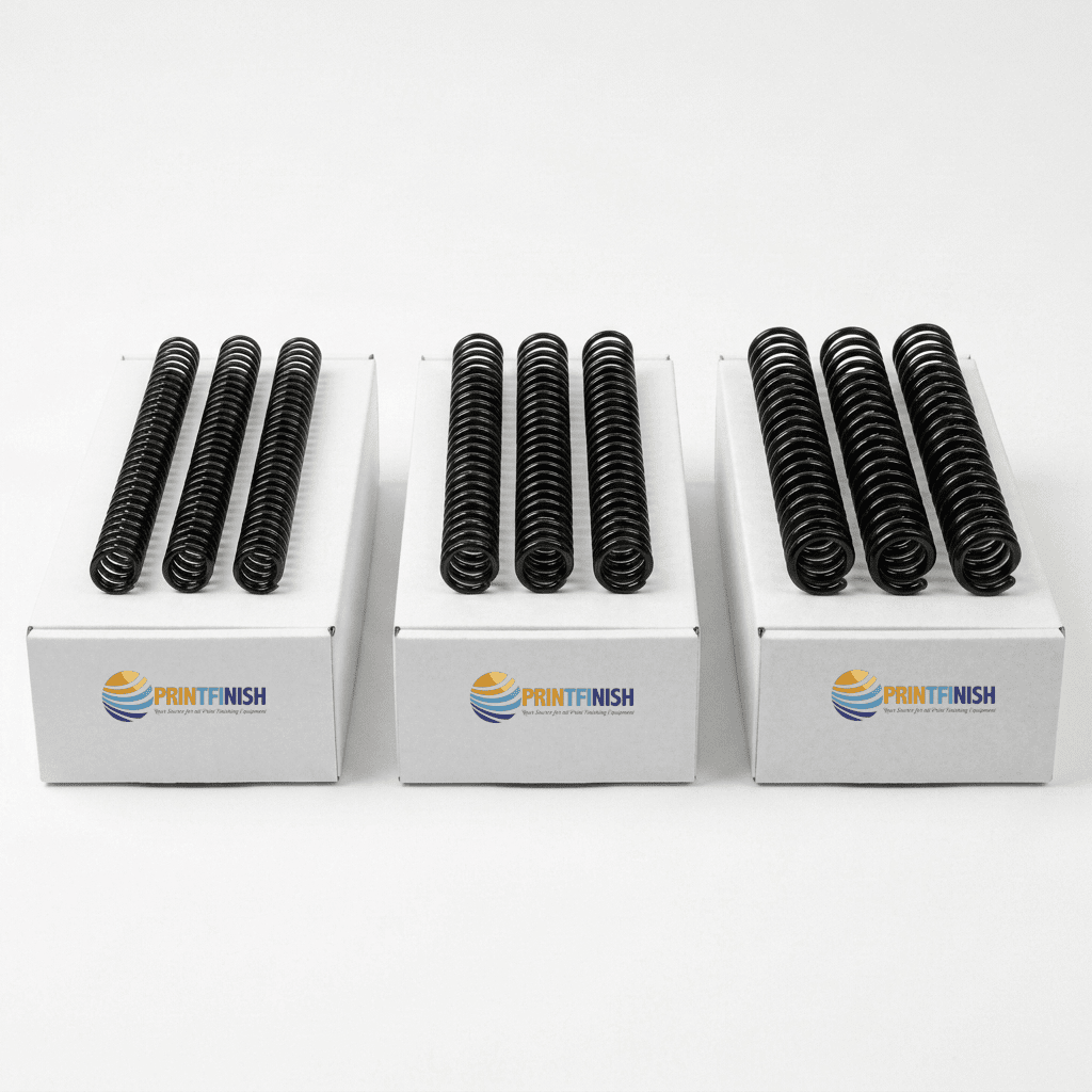 Black plastic binding coil kit with 6mm, 8mm and 10mm coils, 300 pieces, 4:1 pitch